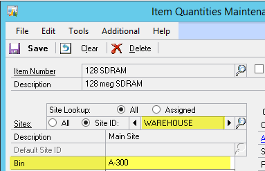 Default Bin configuration in Dynamics GP
