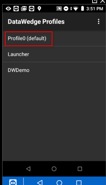 DataWedge app with Profile0 selected