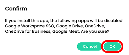 Confirm pop-up with the OK button highlighted