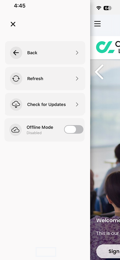 CYPHER Learning app, left drawer menu open