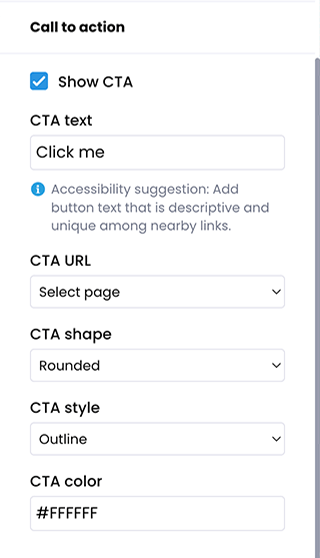 Portal visual editor, Split text and image menu, Call to action section