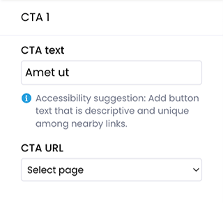Portal visual editor, Text and buttons menu, CTA 1 options 