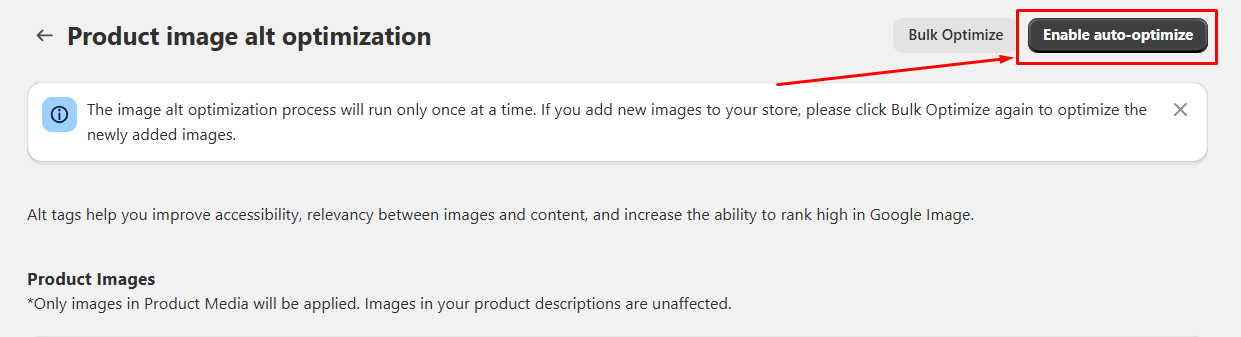 Product image alt optimization in Tapita SEO & Speed