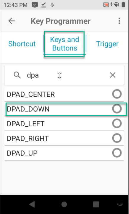 DPAD_DOWN selection for P1 key