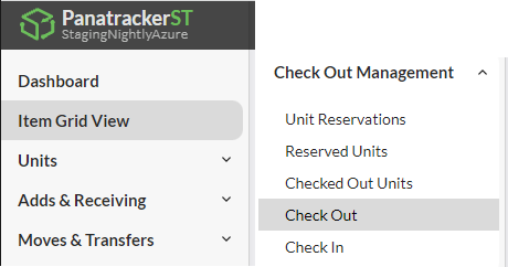 Left menu with active page highlighted