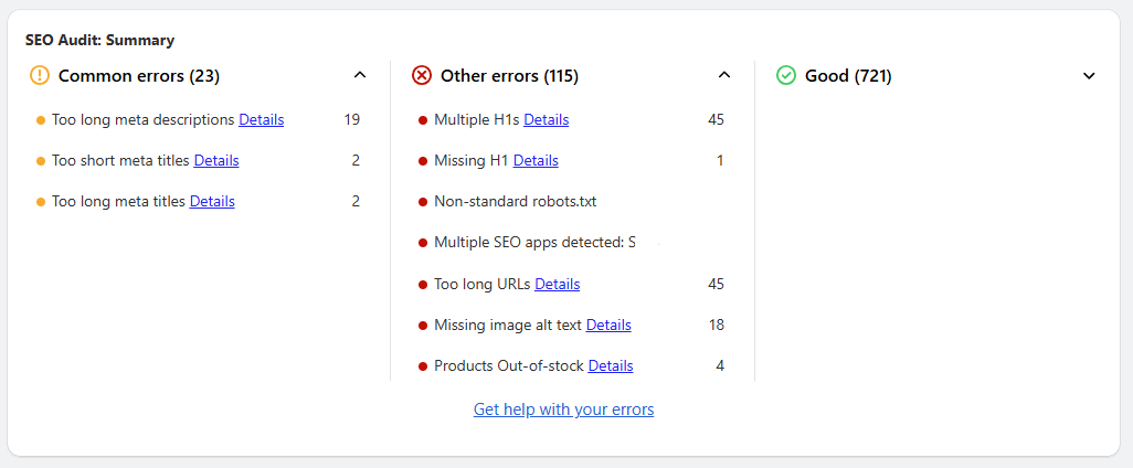 Common SEO errors & other errors