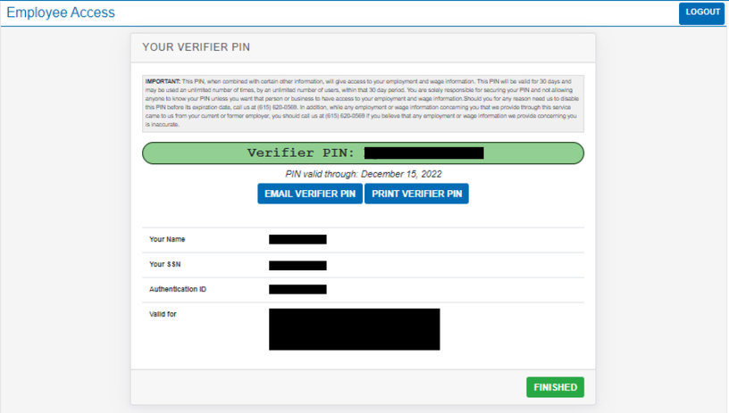 Verifier PIN displayed