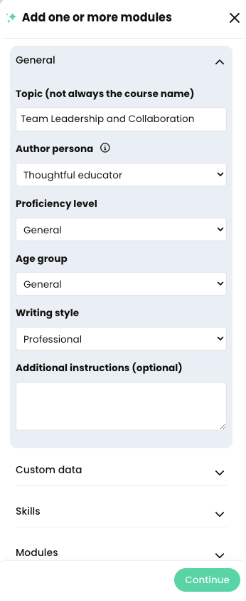 CYPHER Agent menu, Add one or more modules, General tab open