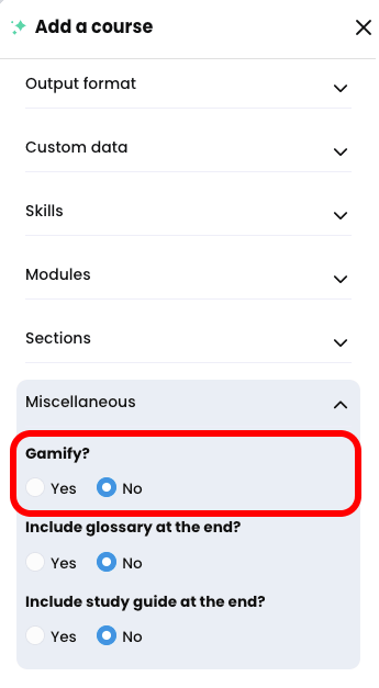CYPHER Agent menu, Miscellaneous tab opened with the Gamify setting highlighted