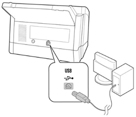 Illustration of a USB cable connecting a scanner and a computer.