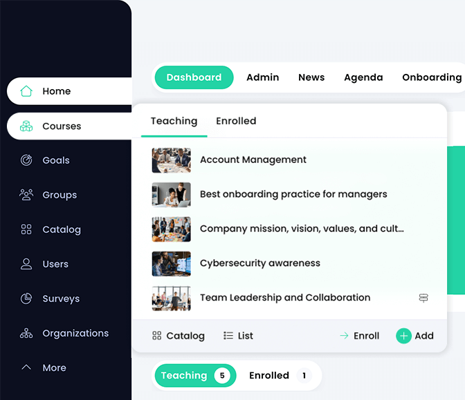 Left bar navigation showing the open Courses fly-out