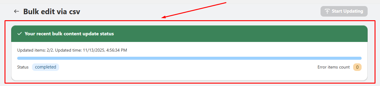 Successfully update the bulk content
