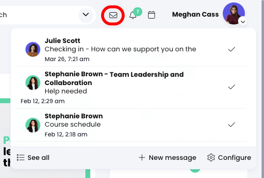 Message menu active with the Message icon highlighted