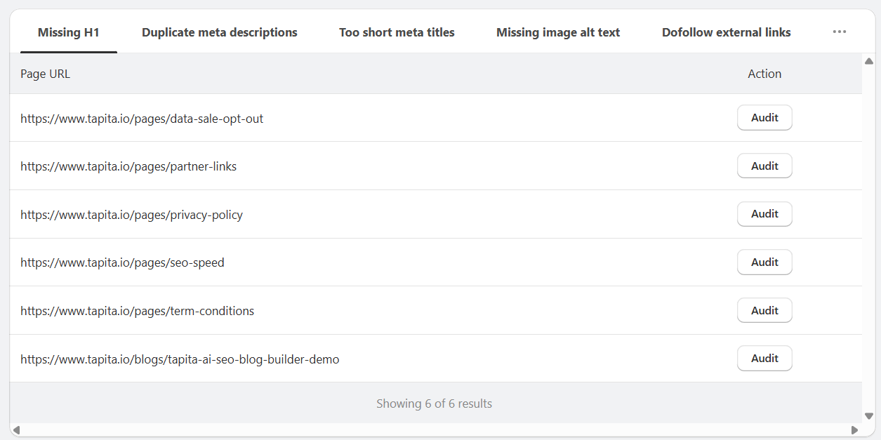 Tapita SEO & Speed - Internal Link, External Link - SEO Audit