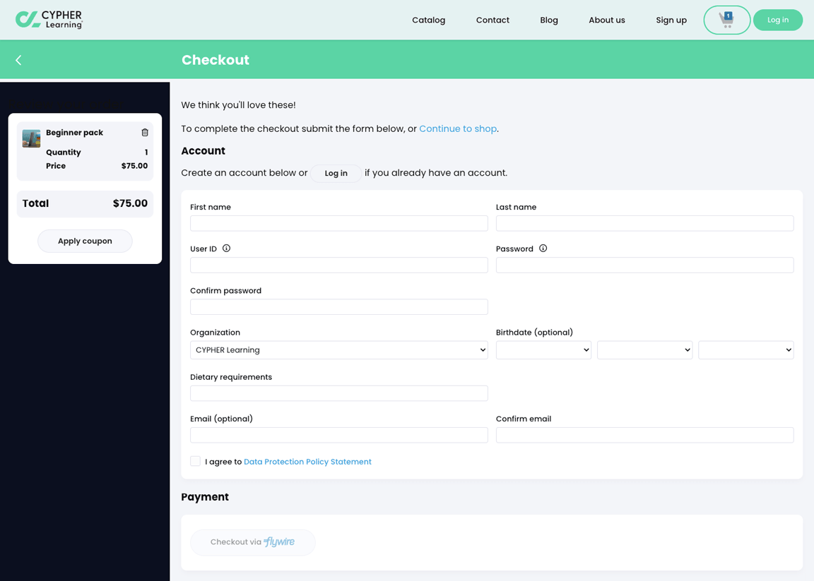 Visitor portal, Catalog, Beginner pack bundle Checkout page
