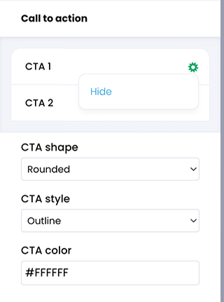 Portal visual editor, Text and buttons menu with the Configure menu active for the first CTA button