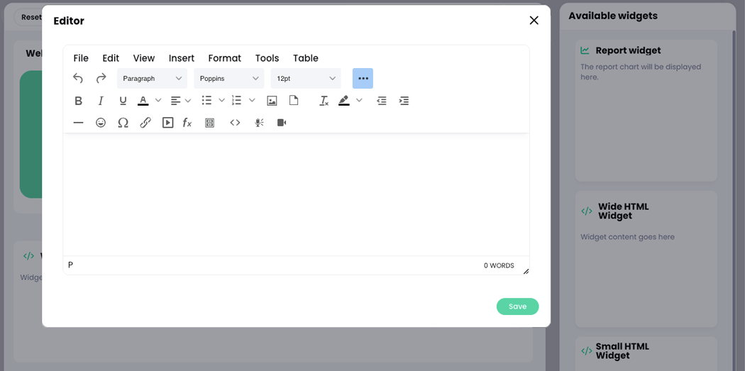 Editor pop-up for a Wide HTML widget