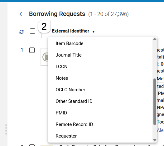 Search for a request using search term and free text box