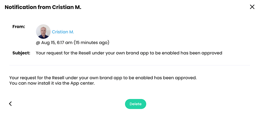 Access approved notification example 