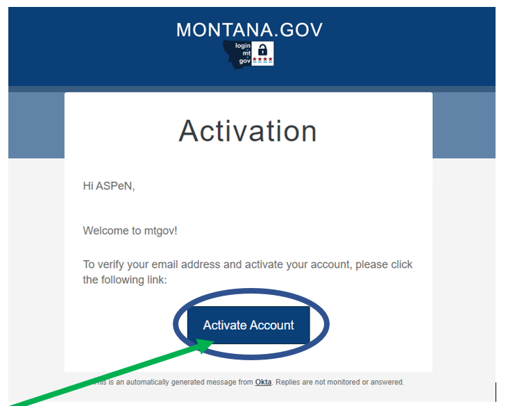Image of a prompt to activate the account. 