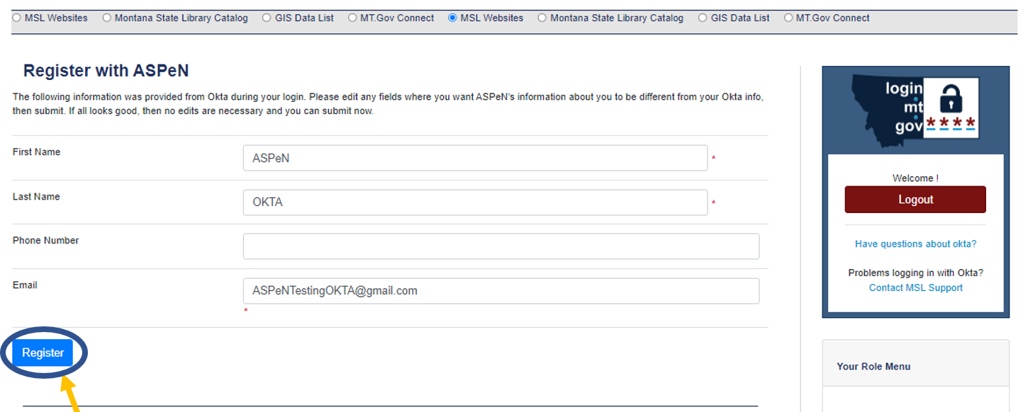 Image of a registration page
