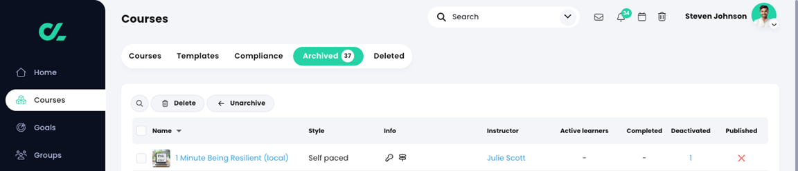 Courses, Archived tab