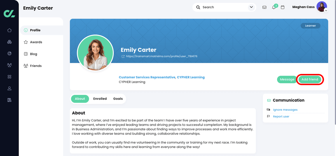 User profile page with the Add friend button highlighted