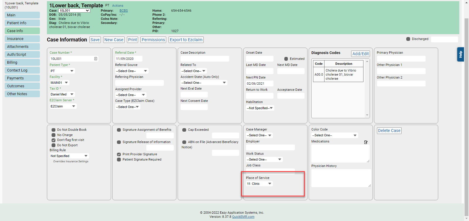 Adding a New Place of Service