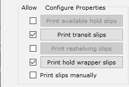 Behavior tab settings for receipts and slips