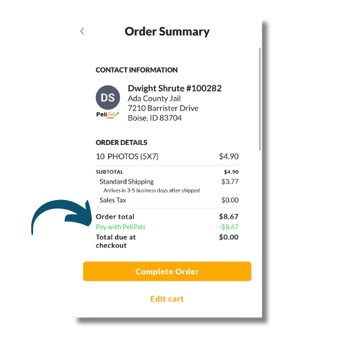 Order summary with PeliPALS balance applied to total