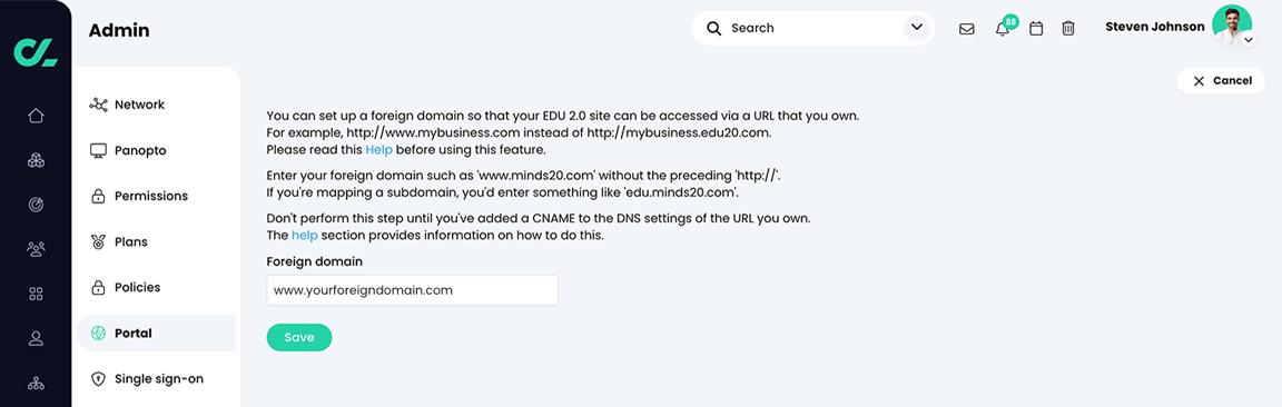 Admin, Portal, Foreign domain page