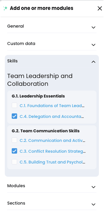 CYPHER Agent menu, Add one or more modules, Skills tab open