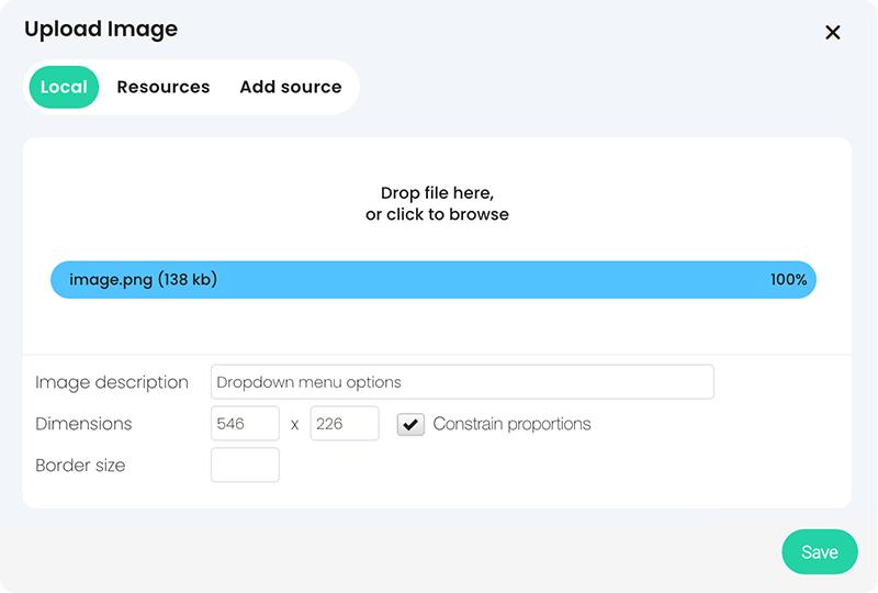 Upload image pop-up
