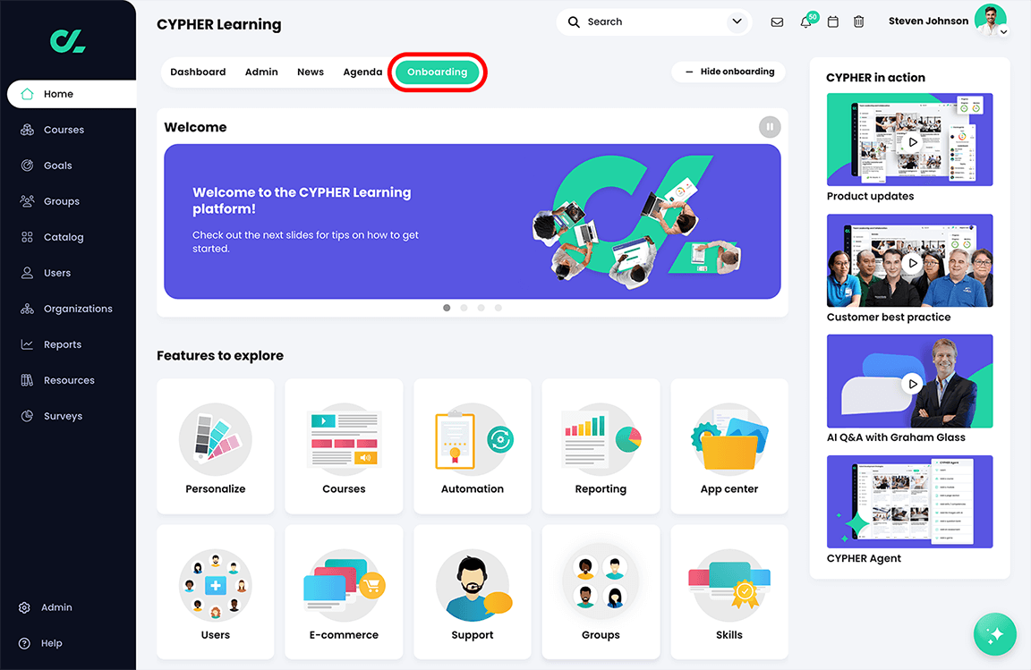 Onboarding page with the Onboarding tab highlighted