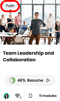 Homepage, Courses widget, Enrolled tab, Path tile with the Path tag highlighted
