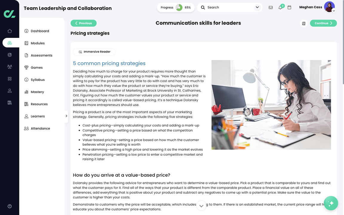 Course, Module, Content page example