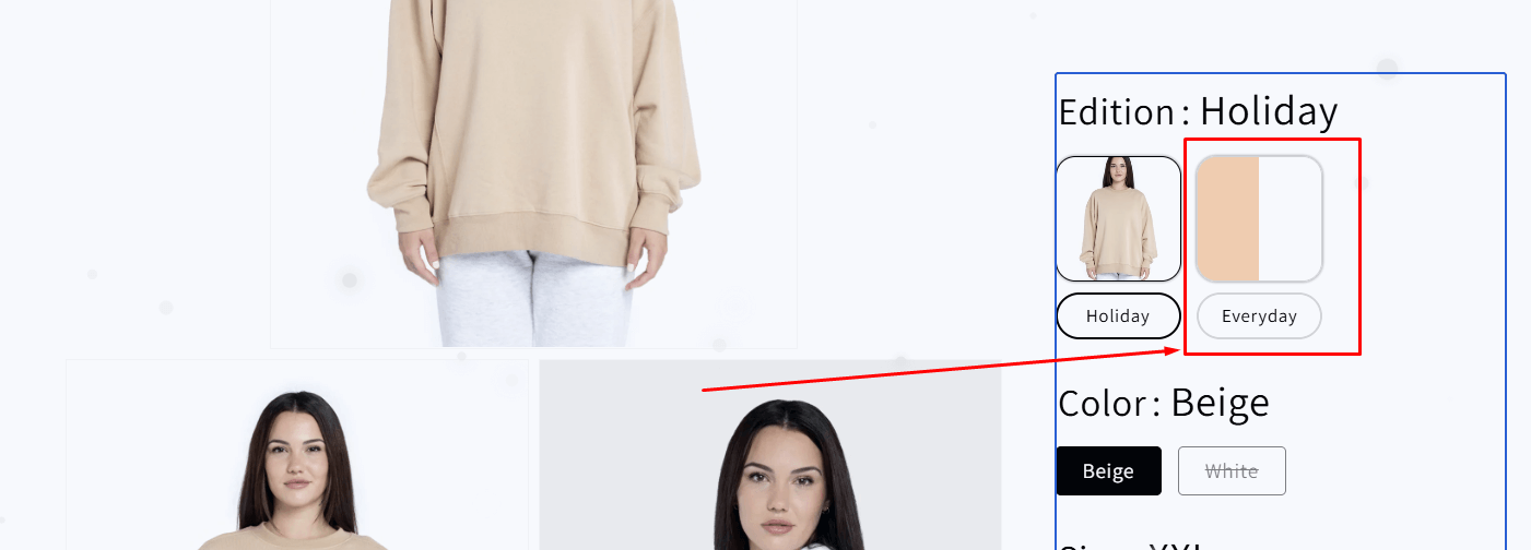 Two color swatch on the storefront