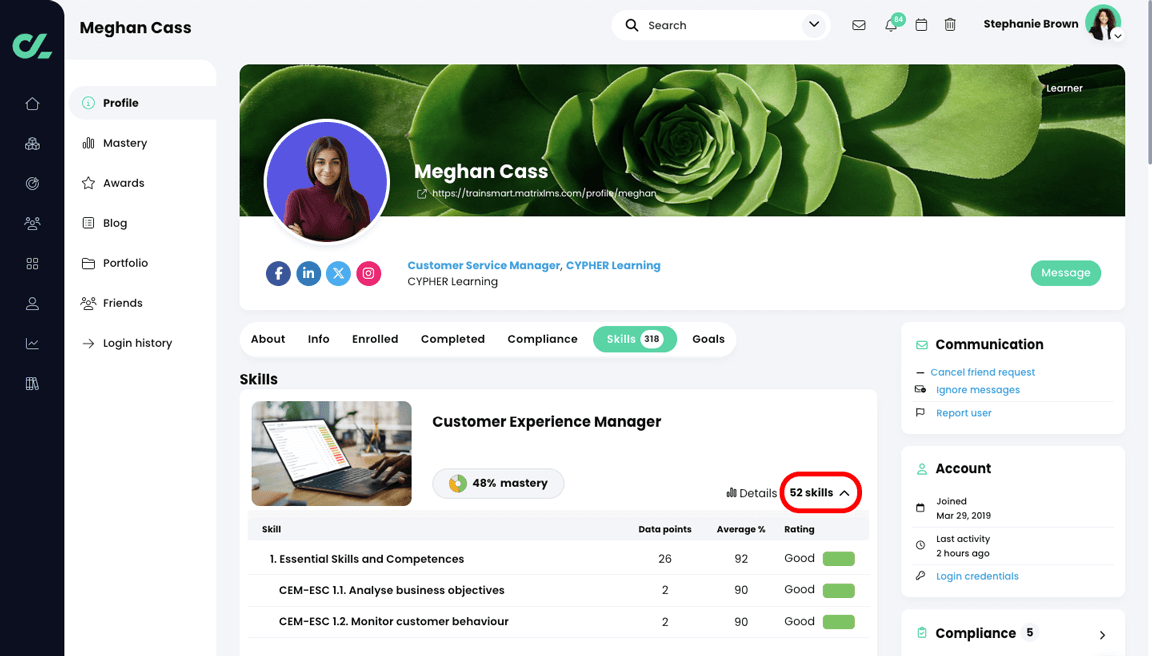 5.1 - Learner profile page, Skills tab