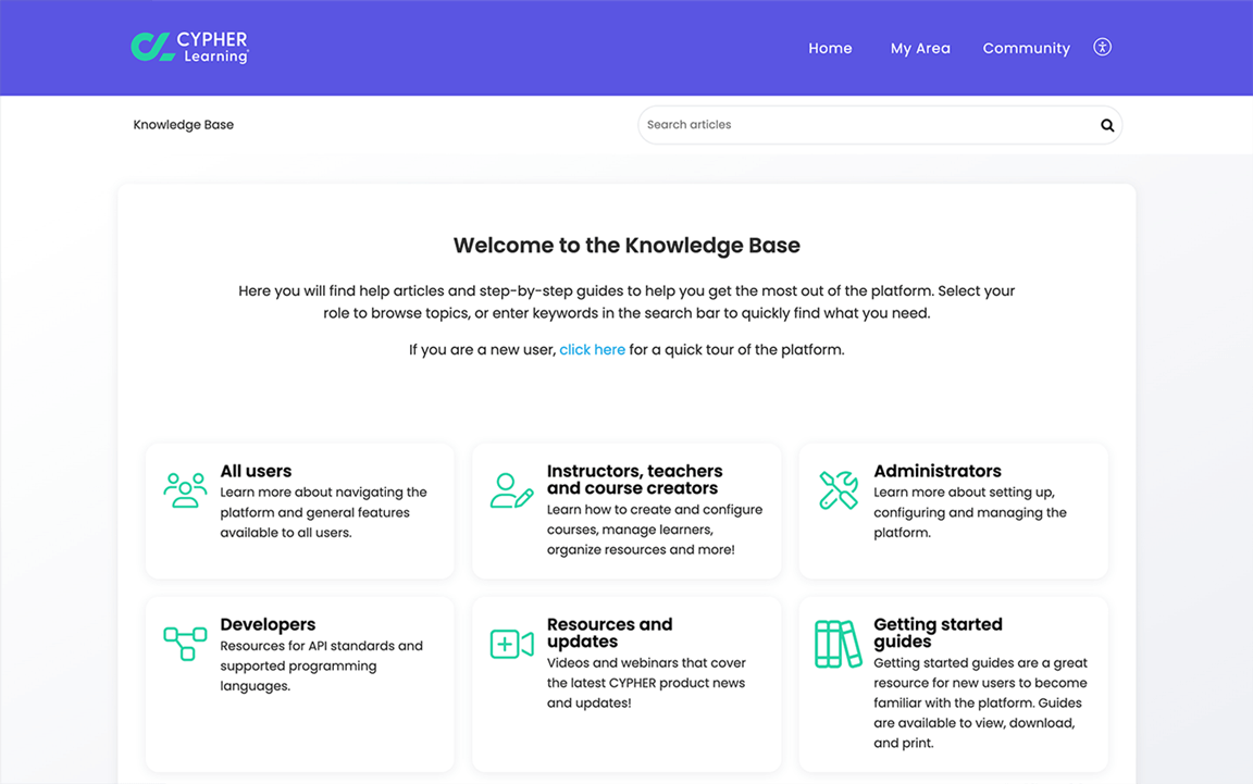 The Knowledge base home page