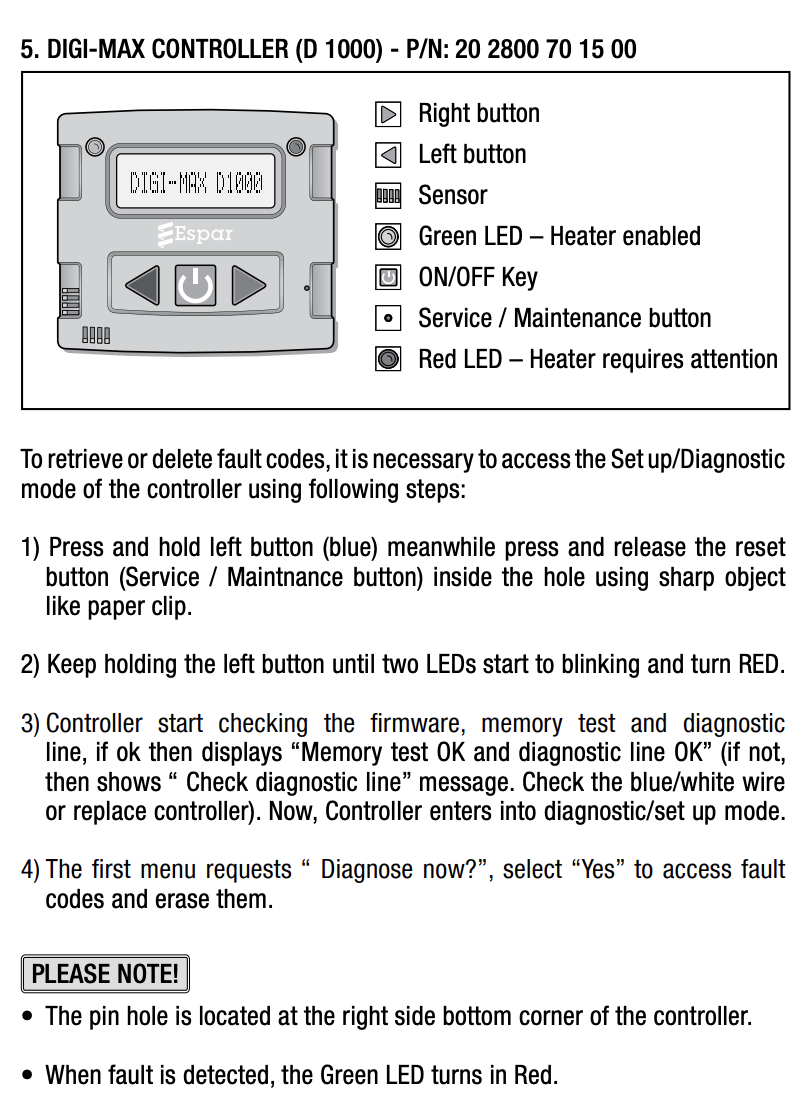 Espar Low Voltage Message