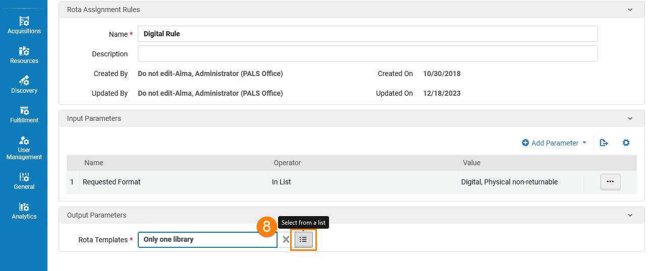 Select a new rota from a list of rotas