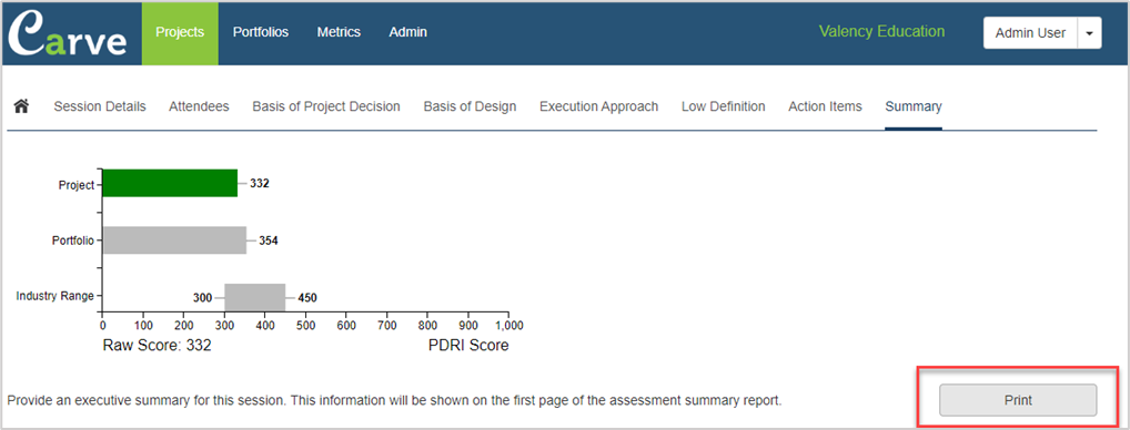 Print Assessment Summary Report from the Summary Tab