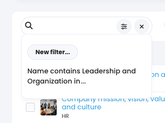 Meniu derulant de căutare cu filtrul salvat afișat