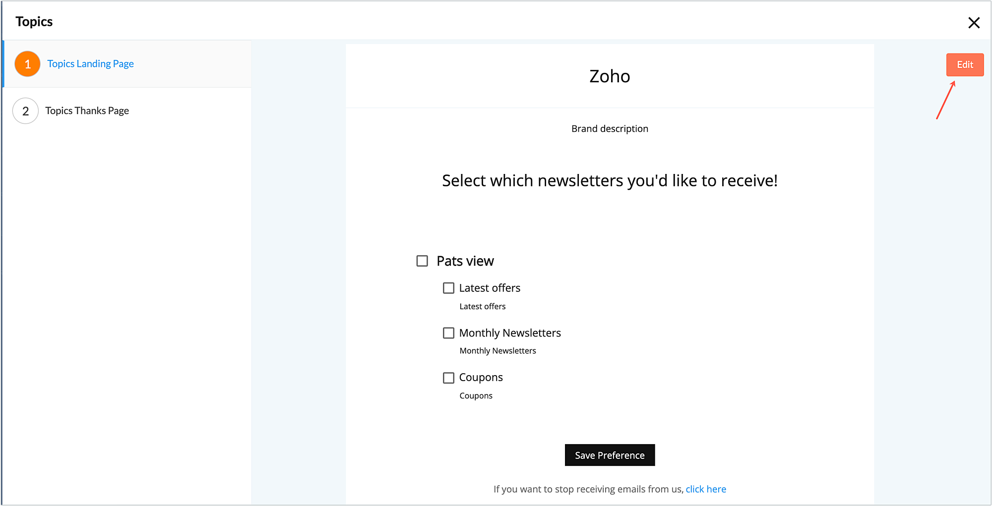 Topics landing page preview