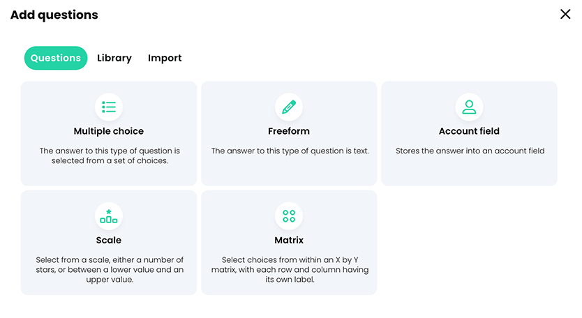 Add questions pop-up
