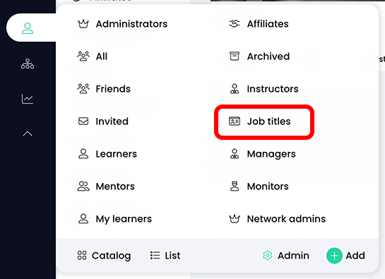 Users menu active with the Job titles button highlighted