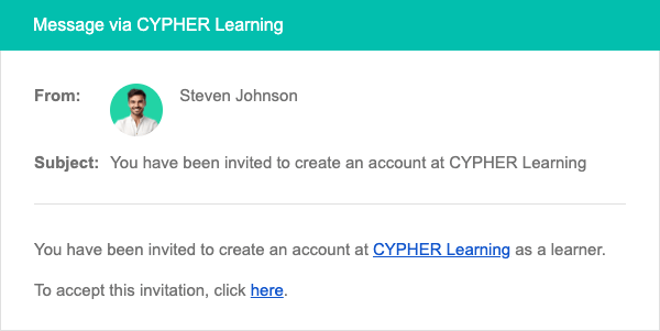 Email invitation to create an account