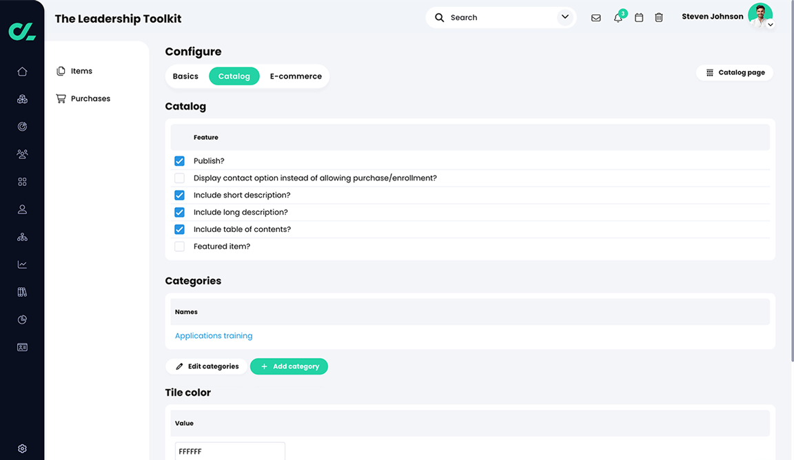 Admin, E-commerce, Bundle, Admin, Configure, Catalog tab