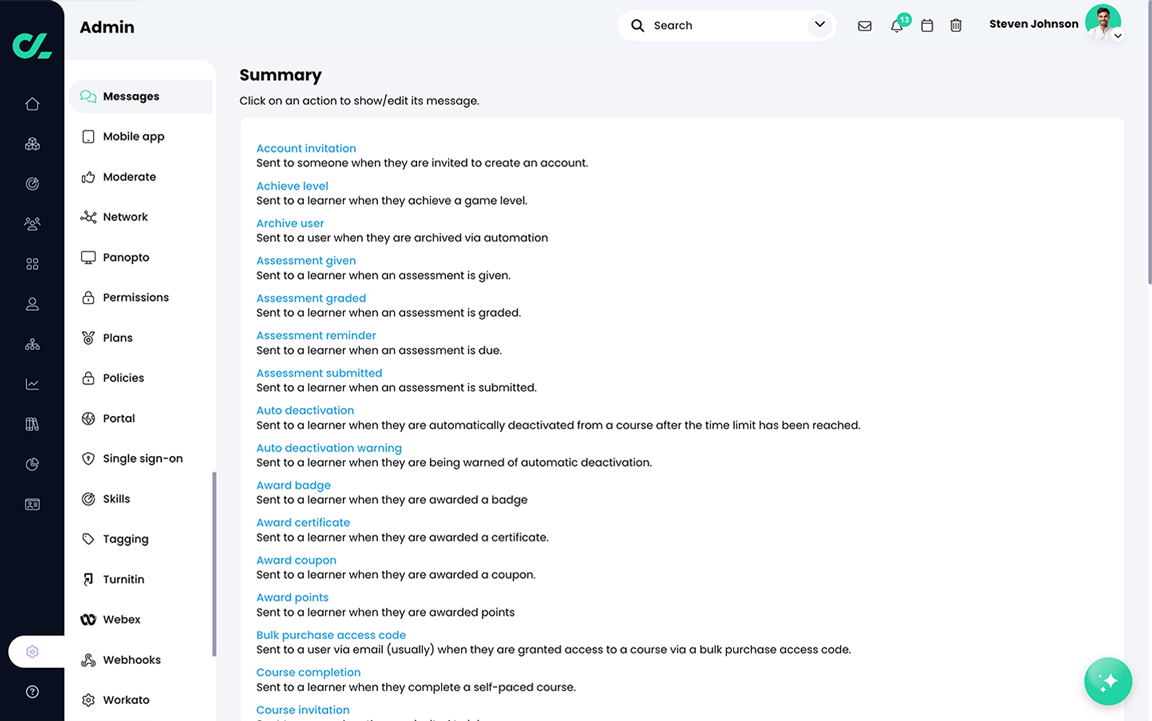 Admin, Messages, Summary page