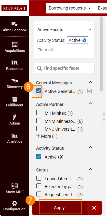 Select Active General Message and Apply to view message